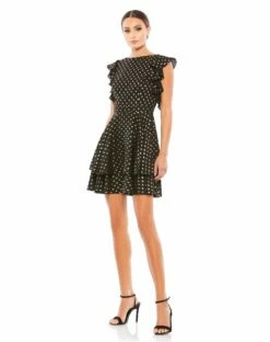 Metallic Flutter Sleeve Polkadot Dress
