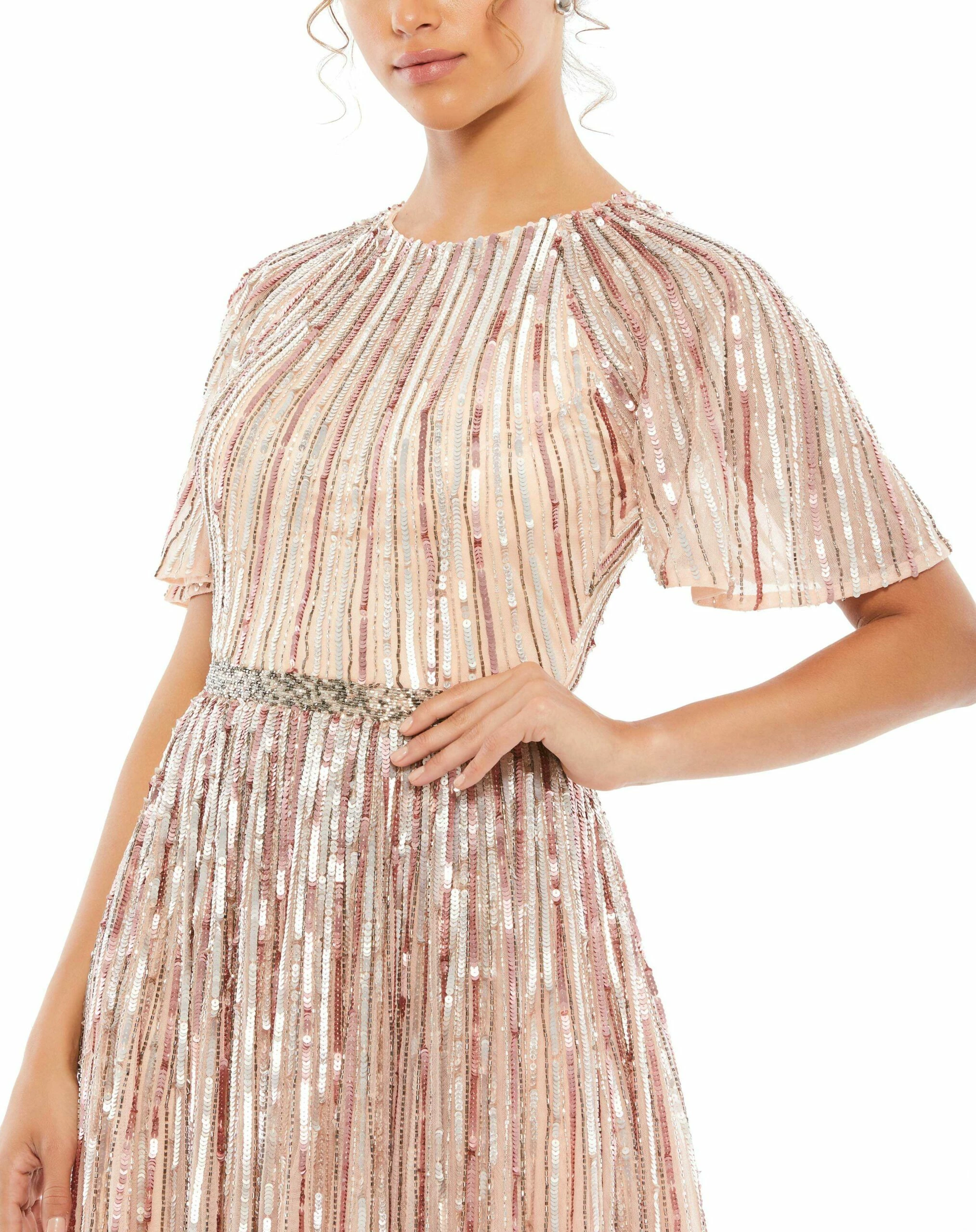 Short Sleeve Ombre Sequined Evening Gown 6 Short Sleeve Ombre Sequined Evening Gown - Image 4