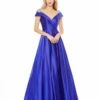 Embellished Cap Sleeve V Neck A Line Gown -Women's Skirt 49239 Cobalt AB