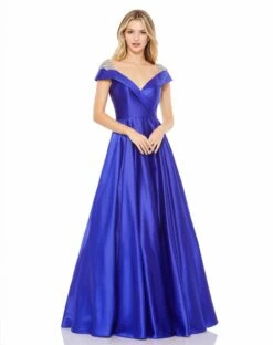 Embellished Cap Sleeve V Neck A Line Gown