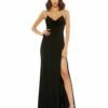 Cowl Neck Halter Strap Low Back Gown -Women's Skirt 49441 Black AB