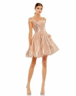 Sequined Cut Out Shoulder Skater Dress -Women's Skirt 49484 RGQ 1 WS