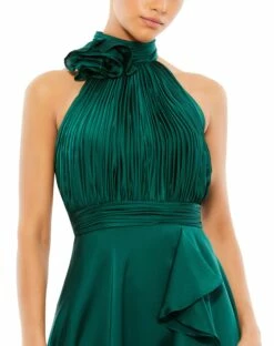 Halter Neck Flower Detail Ruffled Midi Dress 10 Halter Neck Flower Detail Ruffled Midi Dress -Women's Skirt 49488 Emerald CL