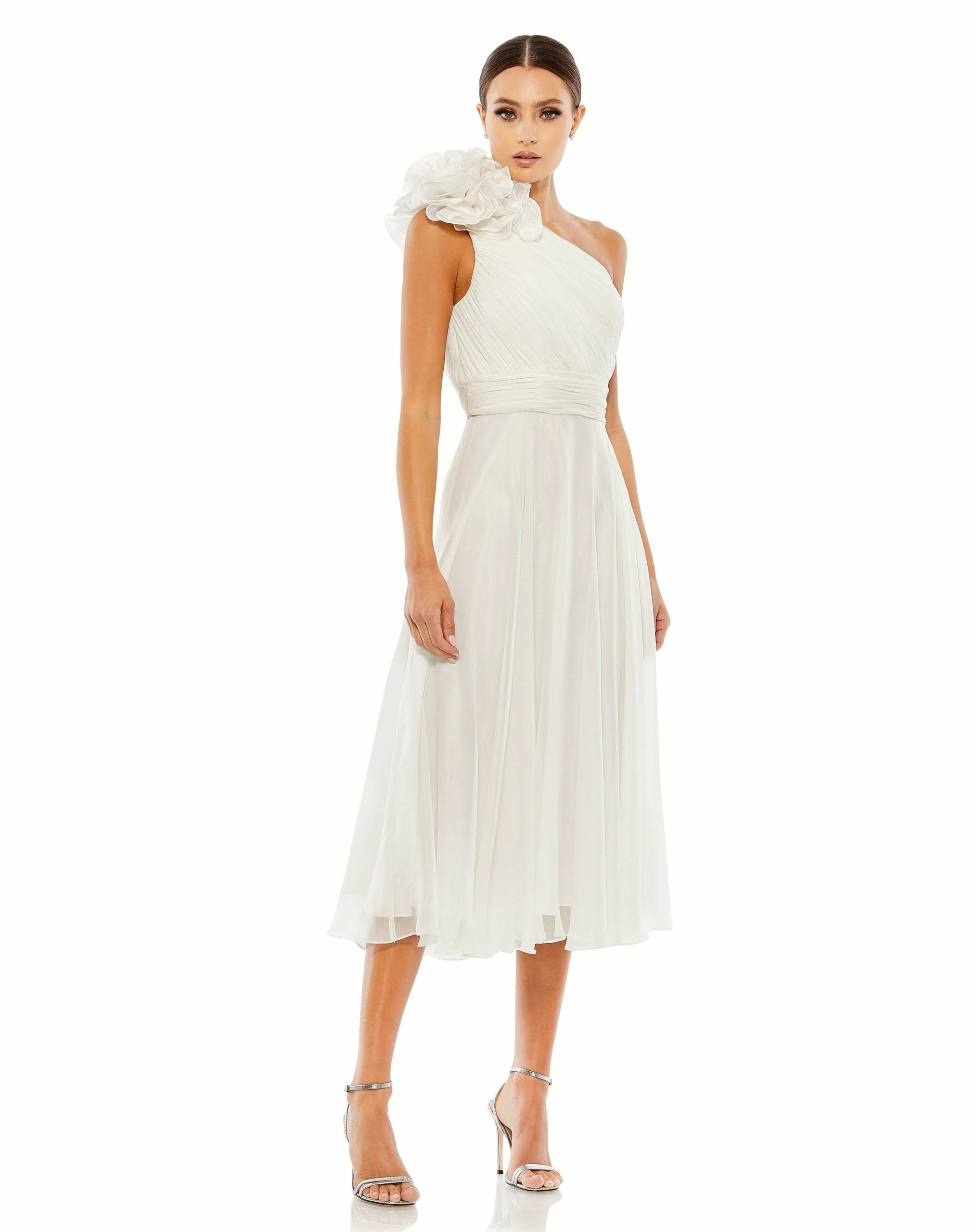 Rosette One Shoulder Tea Length Dress 3 Rosette One Shoulder Tea Length Dress