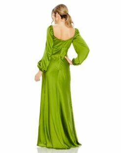 Sweetheart Neckline Puff Sleeve Gown -Women's Skirt 49519 AppleGreen BK