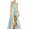 Ruffled One Shoulder Cut Out Hi-Lo Gown -Women's Skirt 49523 Sage AB