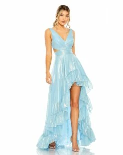 Cut Out High Low Ruffle Gown