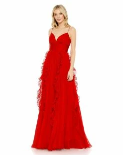 Pleated Sleeveless Flowy Gown -Women's Skirt 49533 Red AB