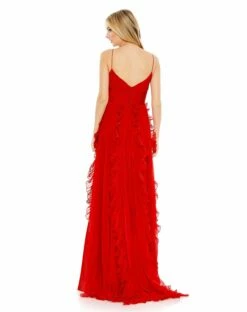 Pleated Sleeveless Flowy Gown -Women's Skirt 49533 Red BK