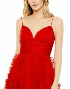 Pleated Sleeveless Flowy Gown -Women's Skirt 49533 Red CL