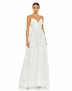 Pleated Sleeveless Flowy Gown -Women's Skirt 49533 White AB