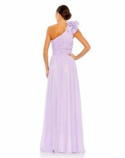 Polka Dot Ruffled One Shoulder Gown -Women's Skirt 49536 Lilac BK 1