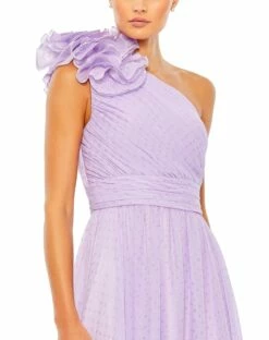 Polka Dot Ruffled One Shoulder Gown -Women's Skirt 49536 Lilac CL 1