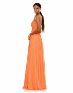 Polka Dot Ruffled One Shoulder Gown -Women's Skirt 49536 Tangerine AS 1