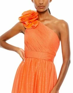 Polka Dot Ruffled One Shoulder Gown -Women's Skirt 49536 Tangerine CL 1