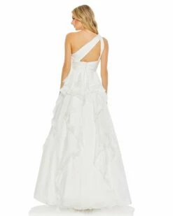 Jewel Broach One Shoulder Cascade Layered Gown -Women's Skirt 49541 White BK