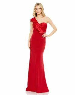 One Shoulder Draped Trumpet Gown