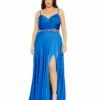 Beaded Belt Faux Wrap A Line Gown (Plus) -Women's Skirt 49575 Cobalt AB