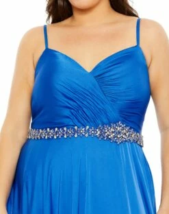 Beaded Belt Faux Wrap A Line Gown (Plus) -Women's Skirt 49575 Cobalt CL