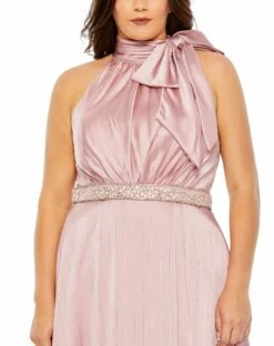 High Neck Soft Tie Beaded Belt Gown (Plus) 7 High Neck Soft Tie Beaded Belt Gown (Plus) -Women's Skirt 49578 Rose CL