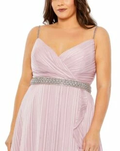 Rhinestone Belt Faux Wrap Ruffle Tulip Hem Gown (Plus) -Women's Skirt 49579 Rose CL