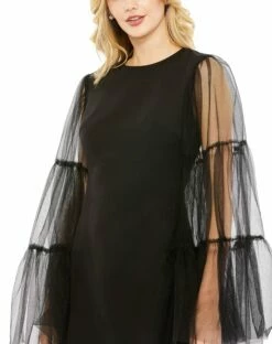 High Neck Flared Sleeve Mini Dress 7 High Neck Flared Sleeve Mini Dress -Women's Skirt 49612 Black CL