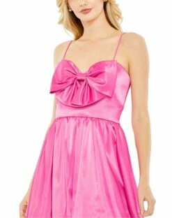 Bow Front Bubble Hem Mini Dress -Women's Skirt 49616 Fuchsia CL