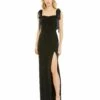 Square Neck Tie Strap Slit Gown -Women's Skirt 49620 Black AB