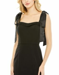 Square Neck Tie Strap Slit Gown -Women's Skirt 49620 Black CL