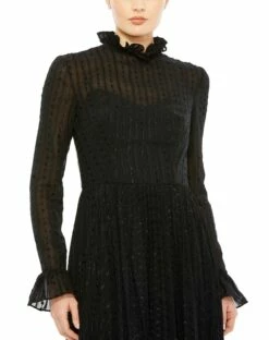 Embroidered Long Sleeve Ruffle Dress -Women's Skirt 49627 Black CL