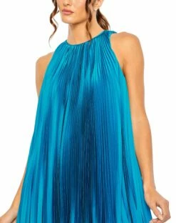 Pleated Halter Neck Flowy Mini Trapeze Dress -Women's Skirt 49636 Ocean CL