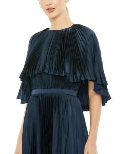 Pleated Capelet Tea-Length Gown -Women's Skirt 49638 Midnight CL