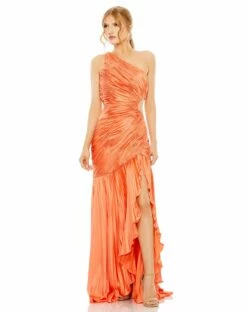 Side Cut-Out One-Shoulder Pleated Gown 11 Side Cut-Out One-Shoulder Pleated Gown -Women's Skirt 49683 COR Default 1 WS