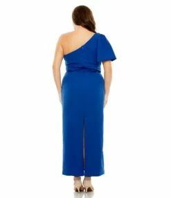 One Shoulder Tea Length Crepe Dress (Plus) -Women's Skirt 49708W Cobalt BK