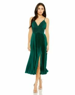 Slim Strap Ruched Top Heat Pleated Dress -Women's Skirt 49721 Emerald AB