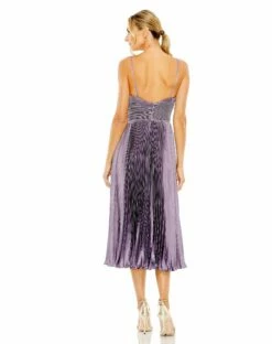 Slim Strap Ruched Top Heat Pleated Dress -Women's Skirt 49721 VintageLilac BK