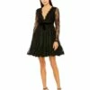 Long Sleeve Deep V Lace Babydoll Dress -Women's Skirt 49794 BLK Default 1 WS