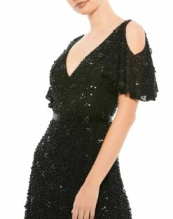 Embellished Cold Shoulder Cocktail Dress -Women's Skirt 4988 BLK 3 WS