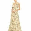 Floral Print Soft Tie Sleeveless Tiered Gown 1 Floral Print Soft Tie Sleeveless Tiered Gown -Women's Skirt 50657 YellowMulti AB