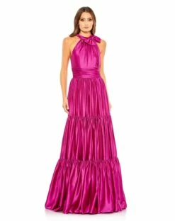 Ruffle Halter Neck Gown -Women's Skirt 50658 Fuchsia AB