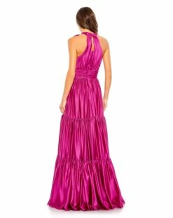 Ruffle Halter Neck Gown -Women's Skirt 50658 Fuchsia BK