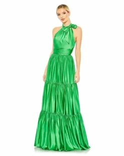 Ruffle Halter Neck Gown