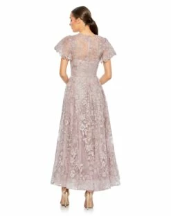 Embroidered High Neck Cap Sleeve A Line Gown -Women's Skirt 50665 Lilac BK