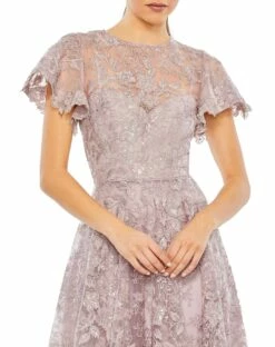 Embroidered High Neck Cap Sleeve A Line Gown -Women's Skirt 50665 Lilac CL