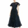 Embroidered High Neck Cap Sleeve A Line Gown -Women's Skirt 50665 Navy AB