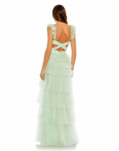 Ruffle Tiered Tulle Cut Out Gown -Women's Skirt 50670 Mint BK