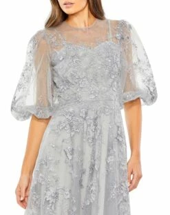 Embroidered Illusion High Neck Puff Sleeve A Line -Women's Skirt 50671 SEE 3 WS