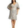 Embellished Cape Sleeve Cocktail Dress (Plus) -Women's Skirt 5191f platinumgold ab