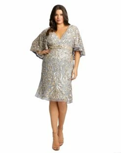 Embellished Cape Sleeve Cocktail Dress (Plus)