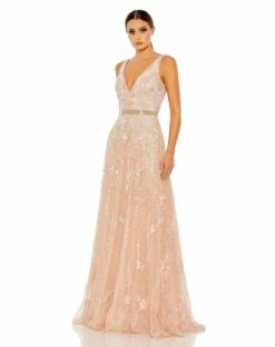Embellished V-Neck Long Gown 11 Embellished V-Neck Long Gown -Women's Skirt 5215 Blush AB
